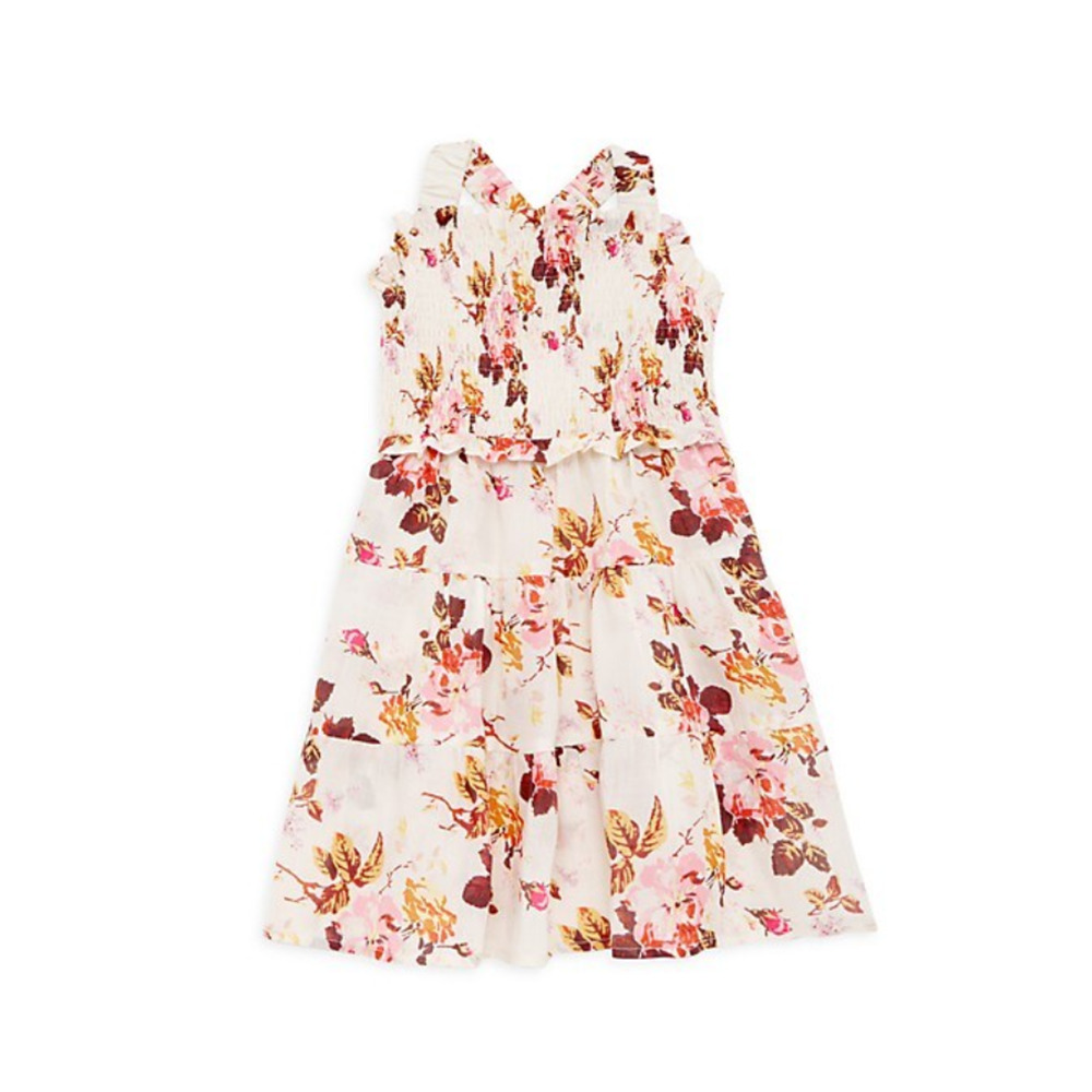 Sea Girl's Esme Printed Smocked Dress Cream Size 12 2604